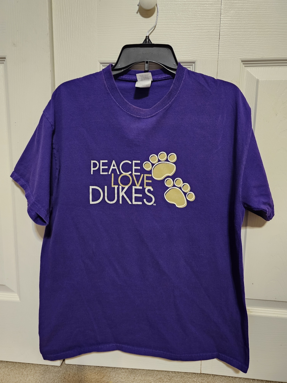 JMU Gildan Purple Dog T-Shirt with Yellow Paw Graphics Large